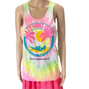 Vintage lazy girls club party all night South Padre tie-dye tank large